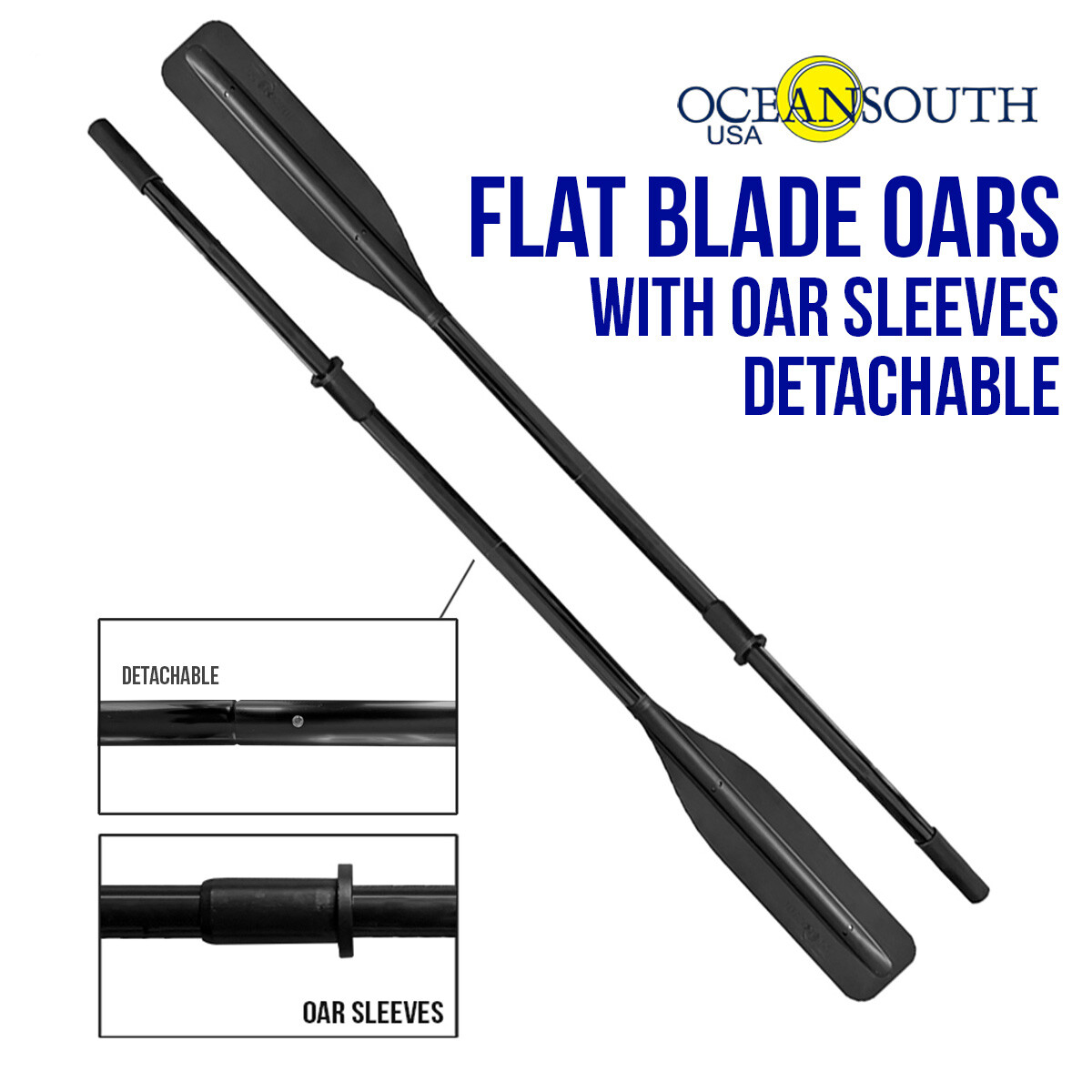 Flat Blade Aluminum Oars with Oar Sleeves, Detachable