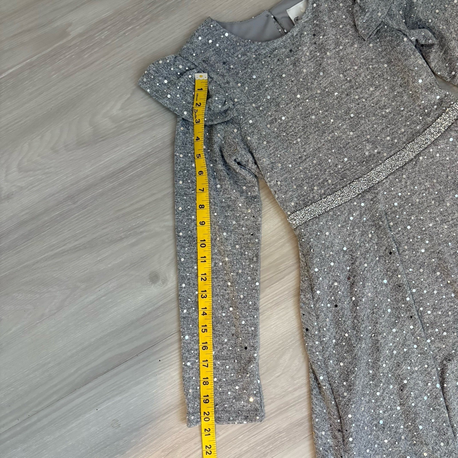 Rare Editions Girls Dress Gray Sequin Ruffle Long Sleeve Party Dress Size 14