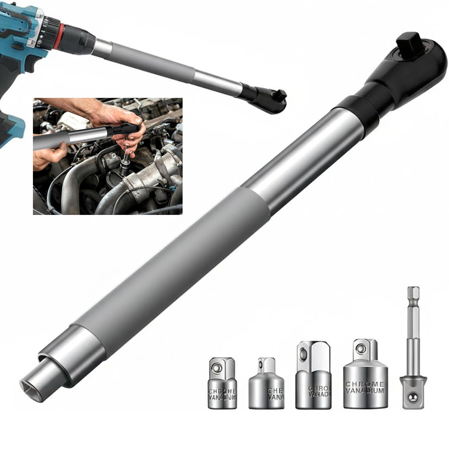 1/2" Offset Extension Wrench Impact Ratchet Extender for Electric Drill 3/8" 1/4