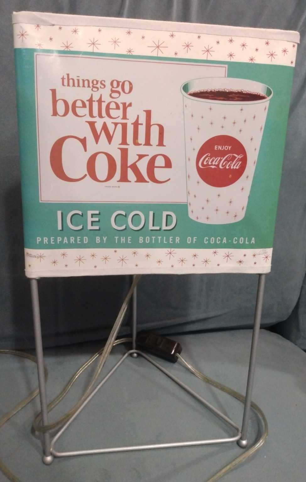 THINGS GO BETTER WITH COCA COLA Retro 1960s LIGHT UP COUNTER SIGN OR LAMP RARE