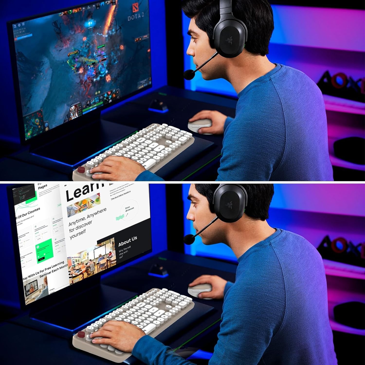 Wireless Keyboard and Mouse Combo Ergonomic White 104 Keys for PC/Laptop/Phone