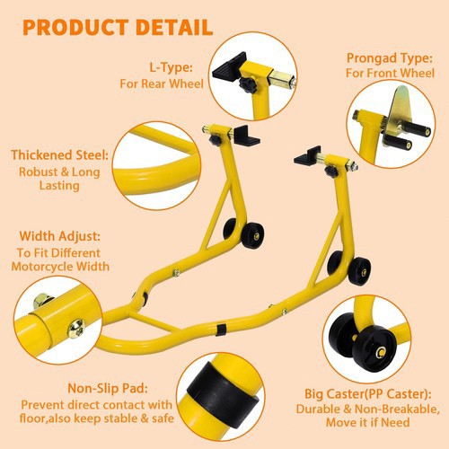 Heavy-Duty Motorcycle Stand Lift Frame Front and Rear Combination Stand Yellow