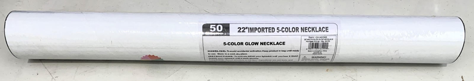 5 Color Light Up 22 inch Glow Necklaces Tube of 50 Pack Kids Fun Party Favors