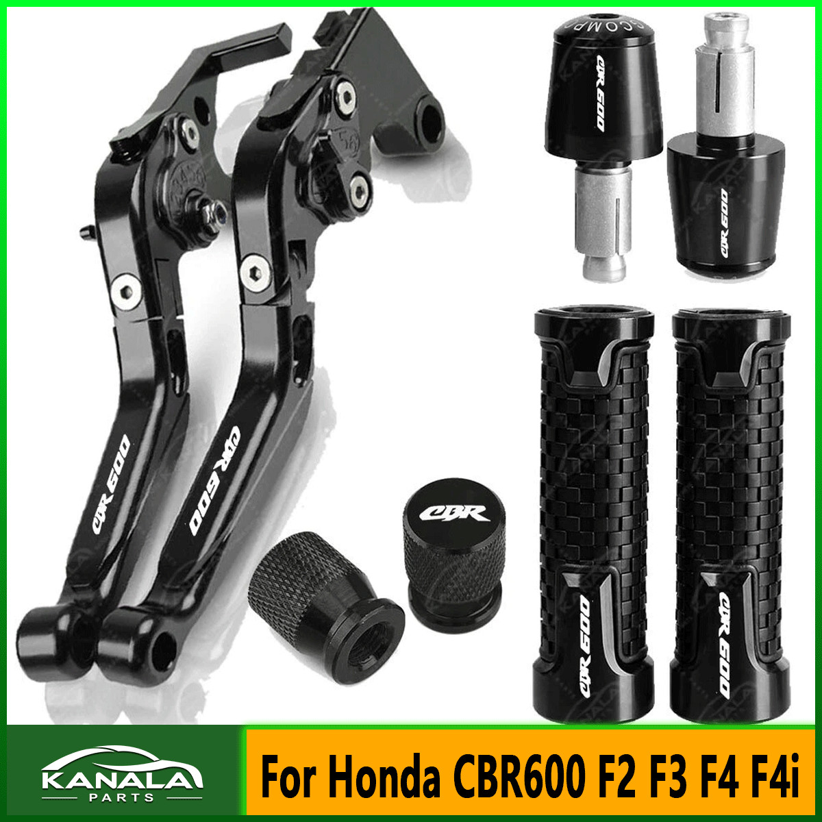 Black For Honda CBR600 F2 F3 F4 F4i CNC Handle Grips Cap Brake Clutch Lever Set