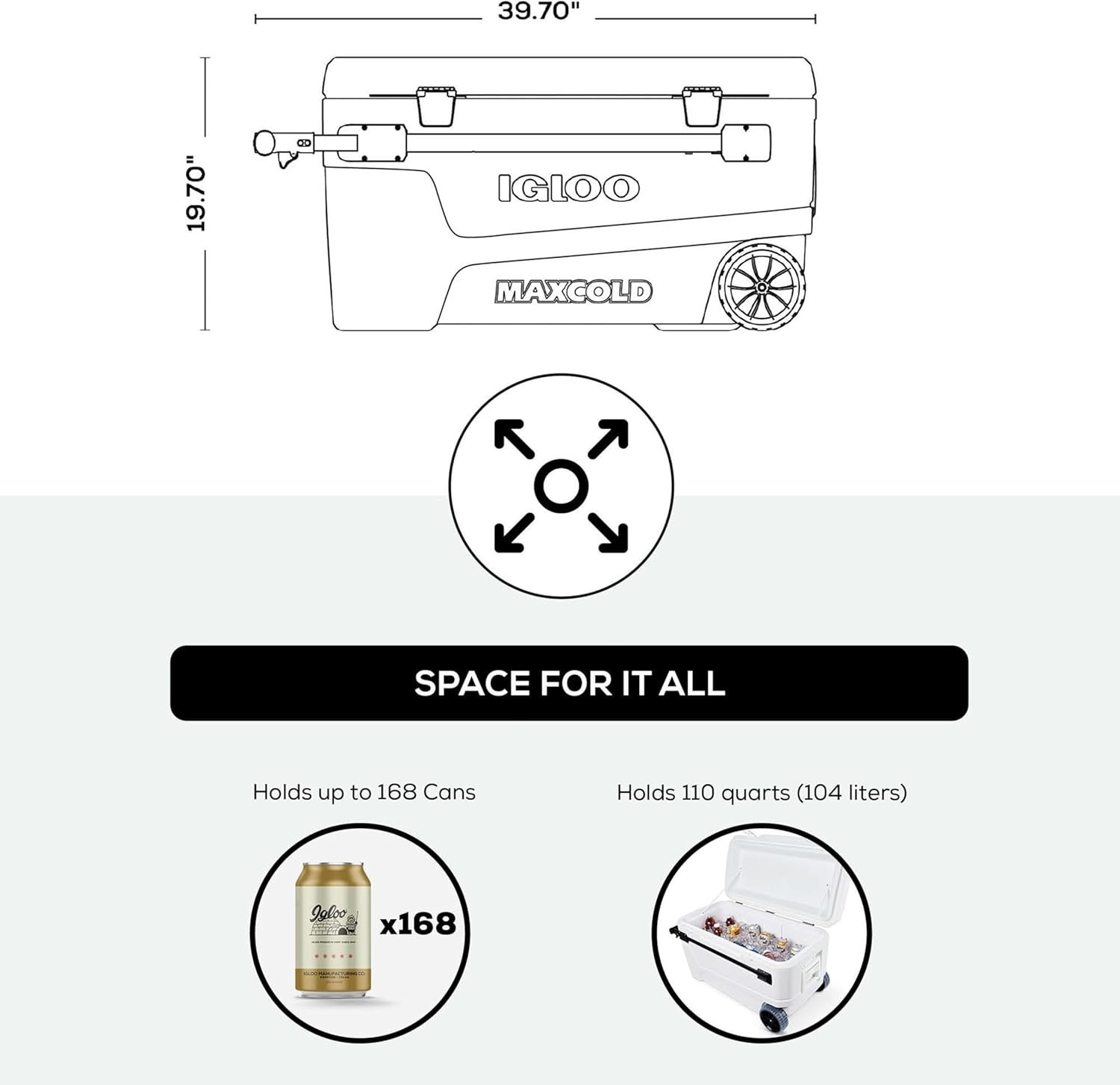Igloo Maxcold Glide 110Qt Wheeled Cooler | Insulated Hard Shell Ice Chest