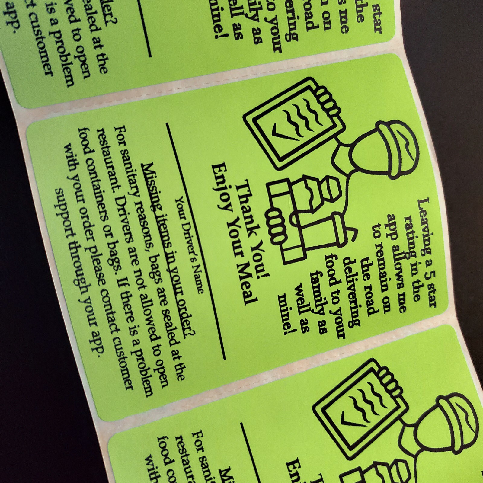 50 Food Delivery Labels Seal 4" x 3" DoorDash Grubhub UberEats 5-Star Stickers