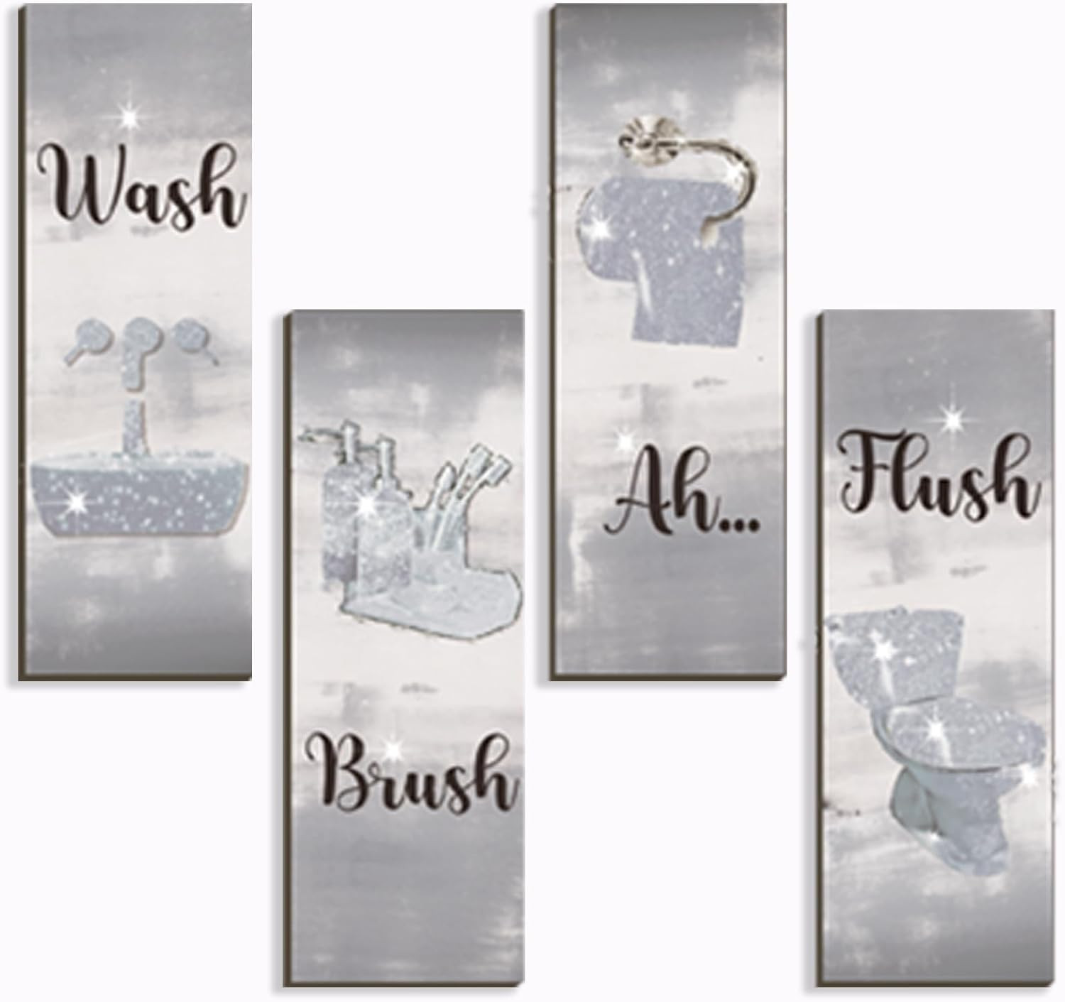 4 Pcs Silver Bathroom Decor Silver Bathroom Accessories Abstract Wall Decor Set