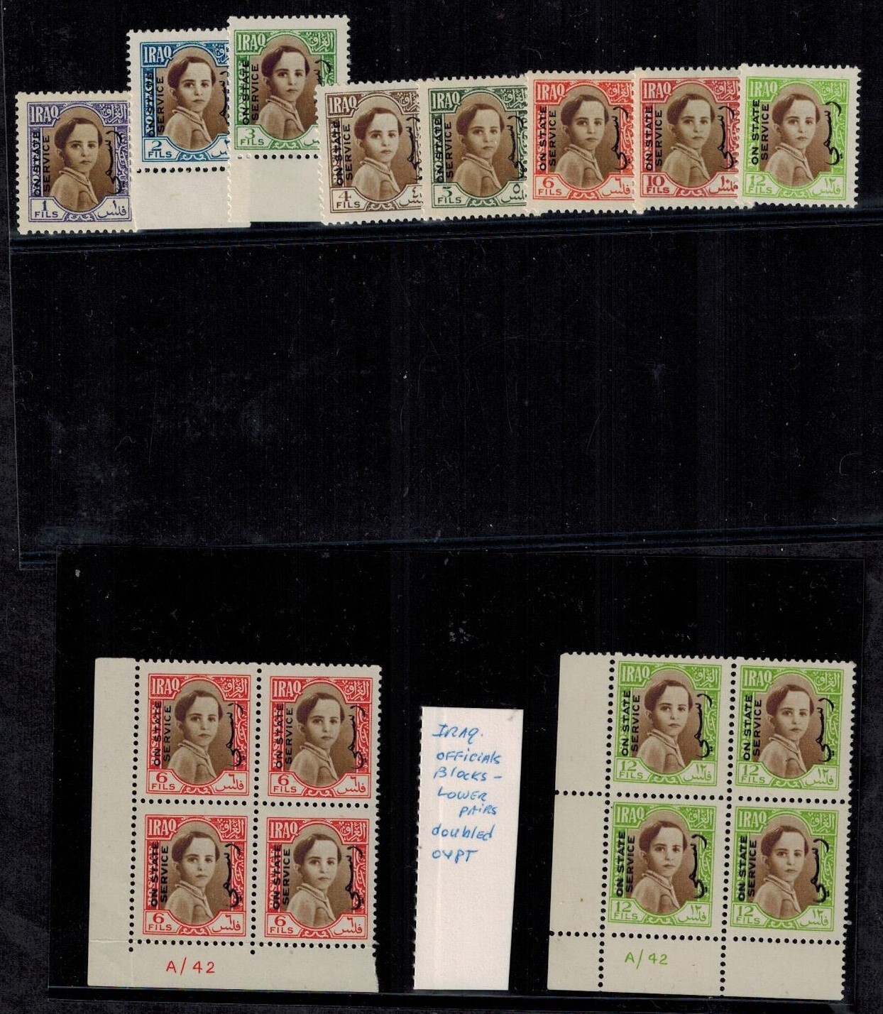 Iraq 1942 SG 0263-0271 Including BLOCKS of 4 SG 270 & 271 w/Double OVPT RARE