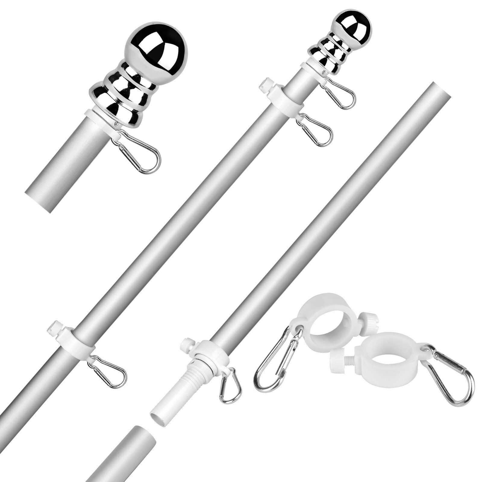 Tangle Free Spinning Flag Pole Aluminum 6FT Durable Rust Free Wind Resistant Kit