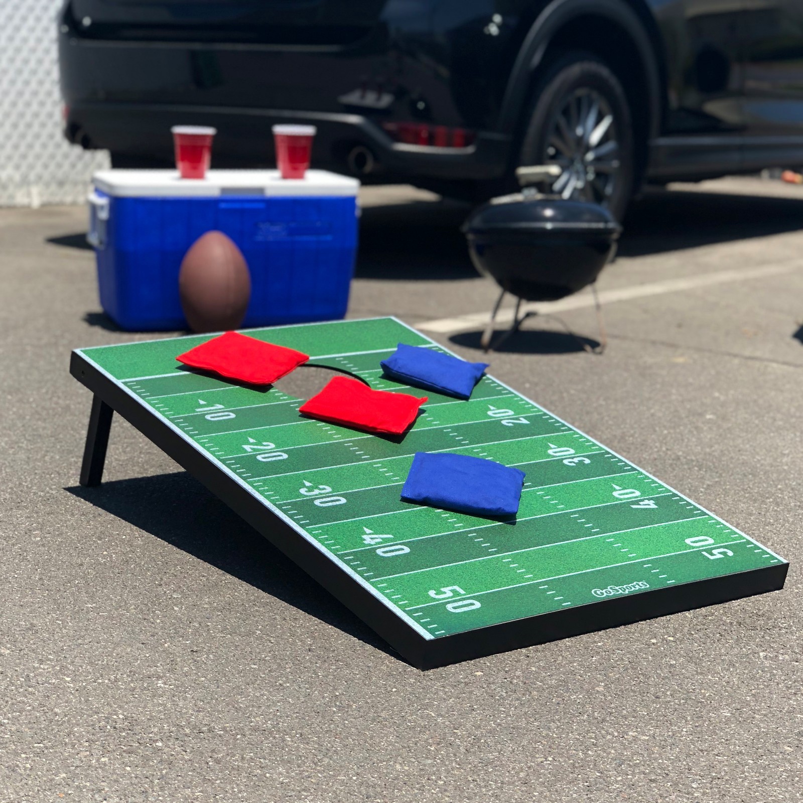 GoSports Portable Tailgate Cornhole Boards Game Set Football Edition 3'x2'