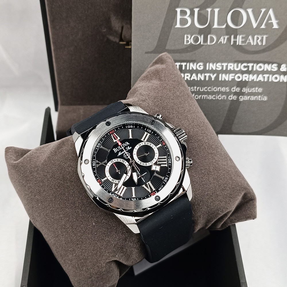 Bulova Marine Star 98B127 Chronograph Black Dial Rubber Strap Men's Quartz Watch