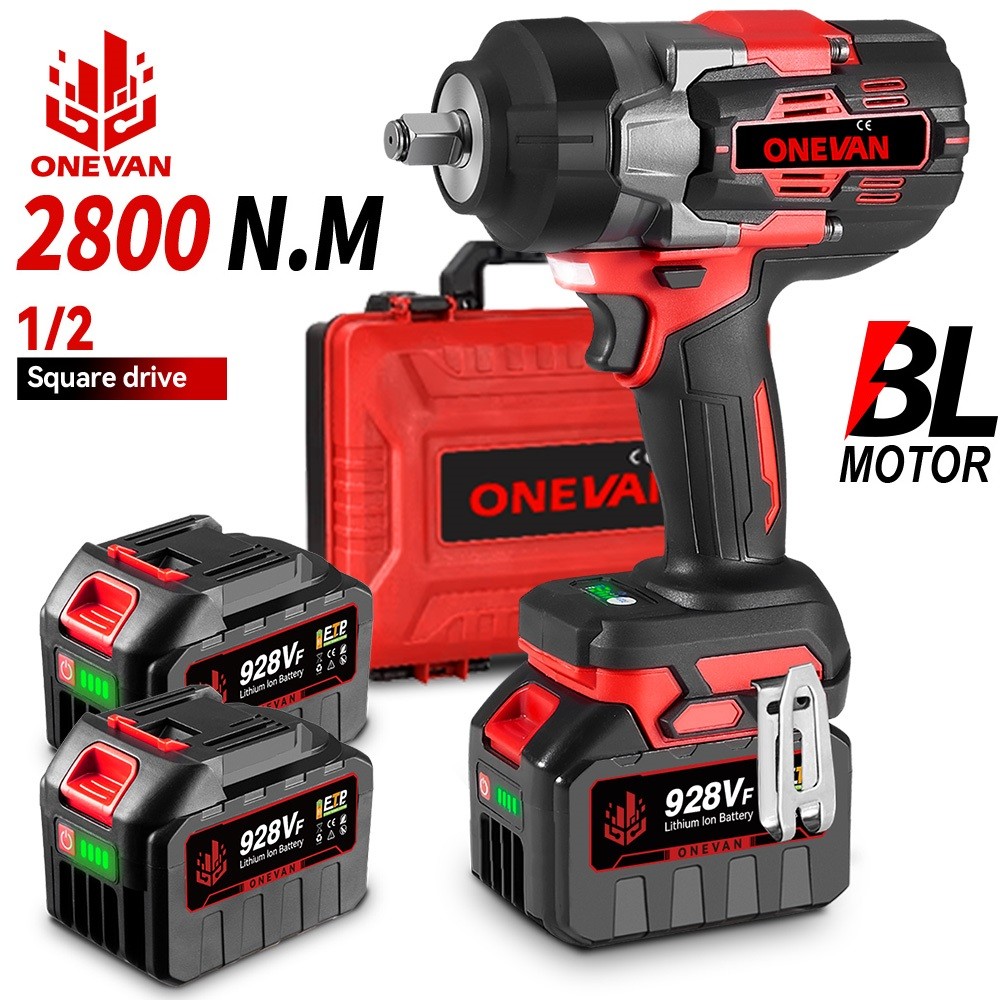2800Nm Electric Impact Wrench Gun 1/2'' Brushless High Power Driver +2 Battery