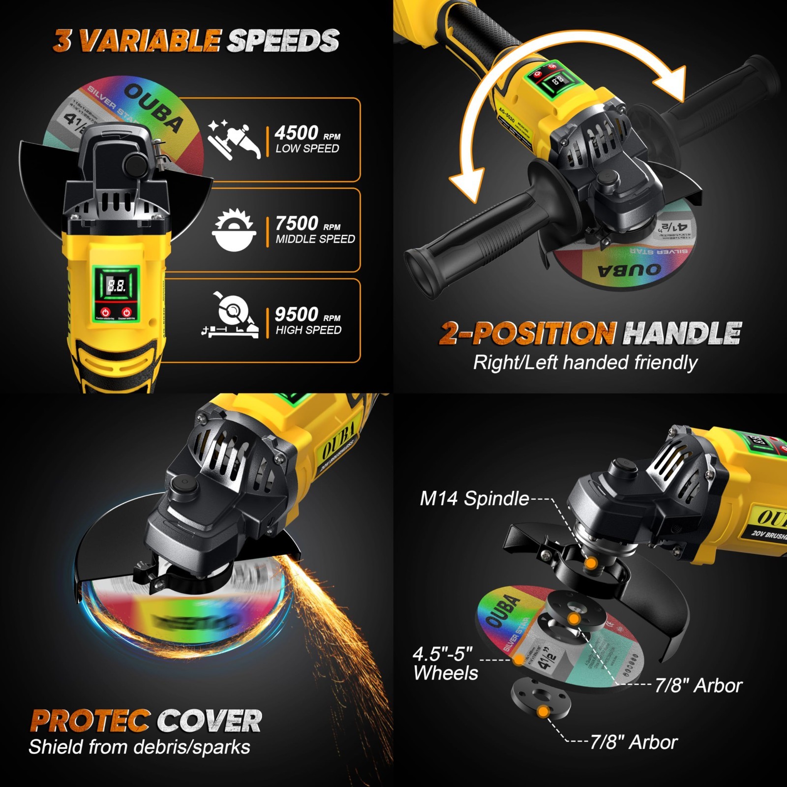 Cordless Angle Grinder Compatible Dewalt 20V MAX Battery 4-1/2" to 5" Brushless