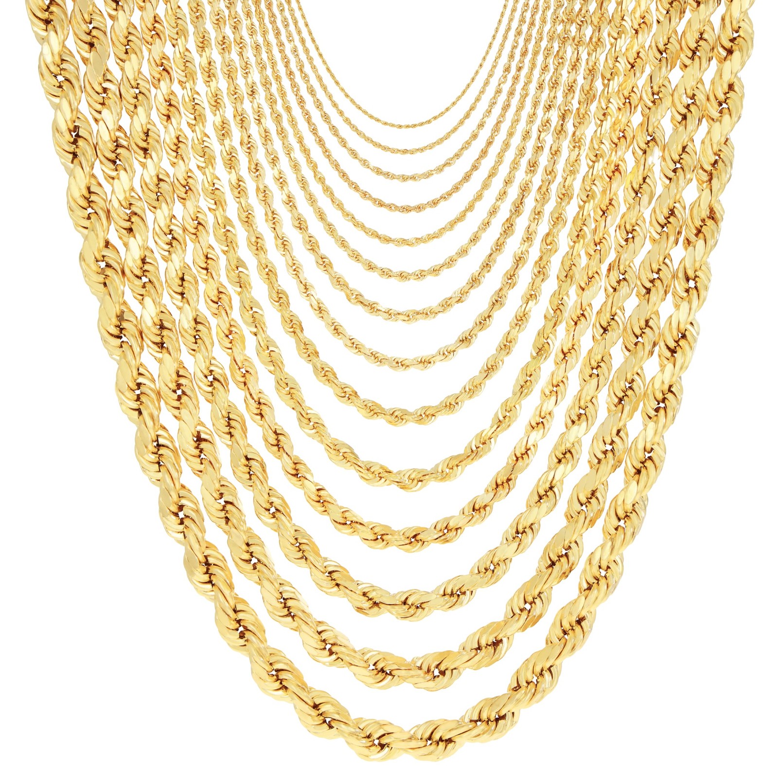 10K Yellow Gold 1.5mm-10mm Diamond Cut Rope Chain Necklace Mens Women 16"- 30"