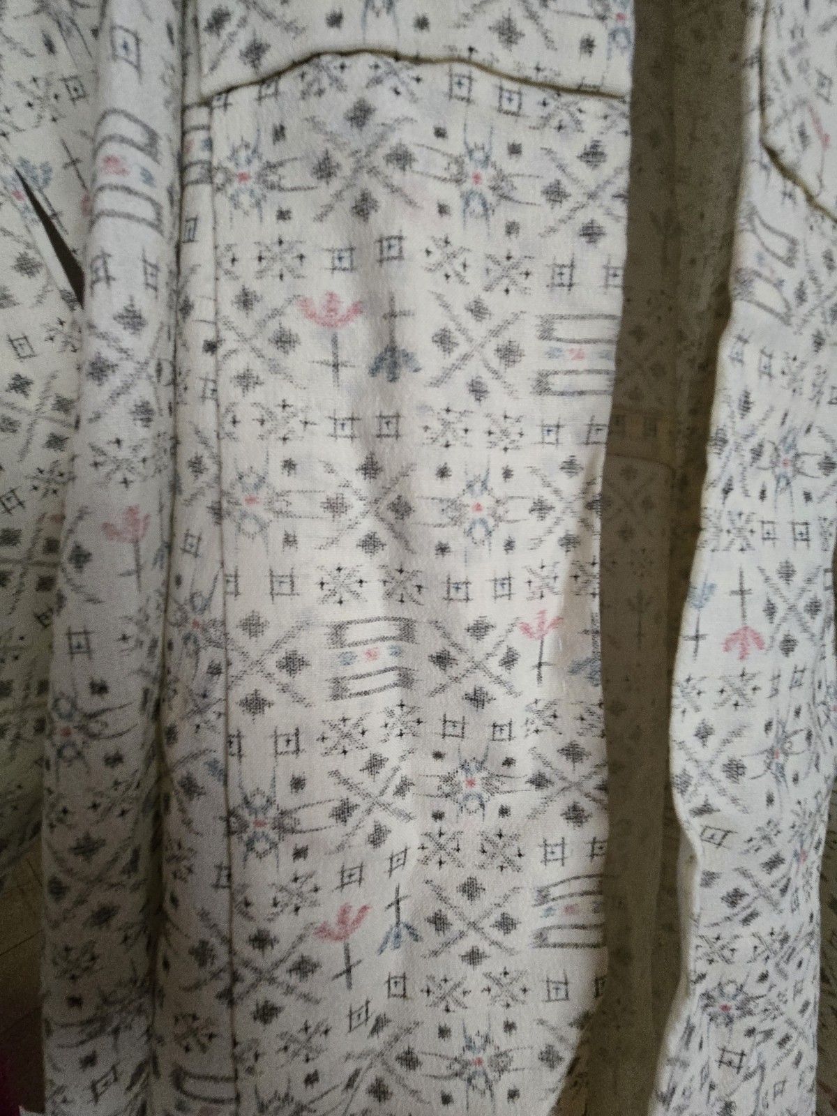 Boro Japanese Old Yukata Kasuri Cotton Beige Floral Used