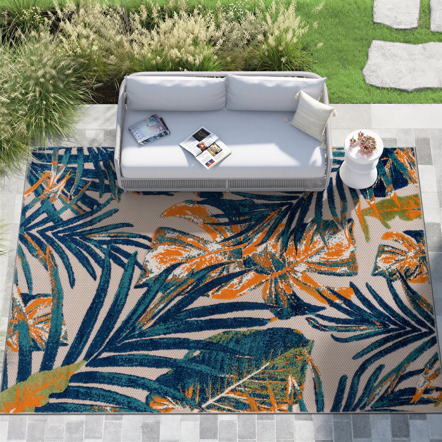 Rugshop Out Door Rugs Floral Leaves Indoor Outdoor Rugs Washable Patio Rugs 8x10