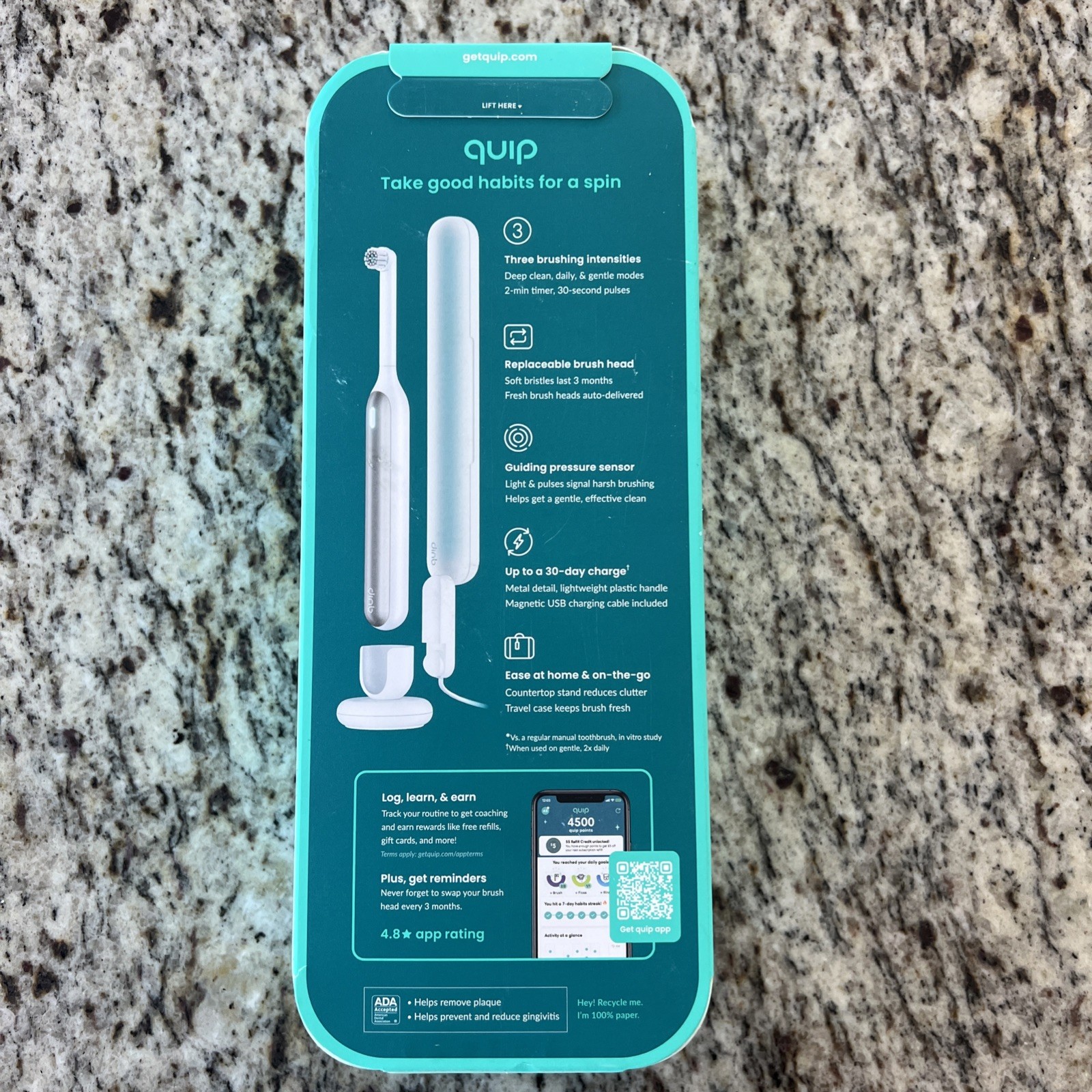 Quip 360 Oscillating Toothbrush Rechargeable w/ Traveling Case-White/Silver!