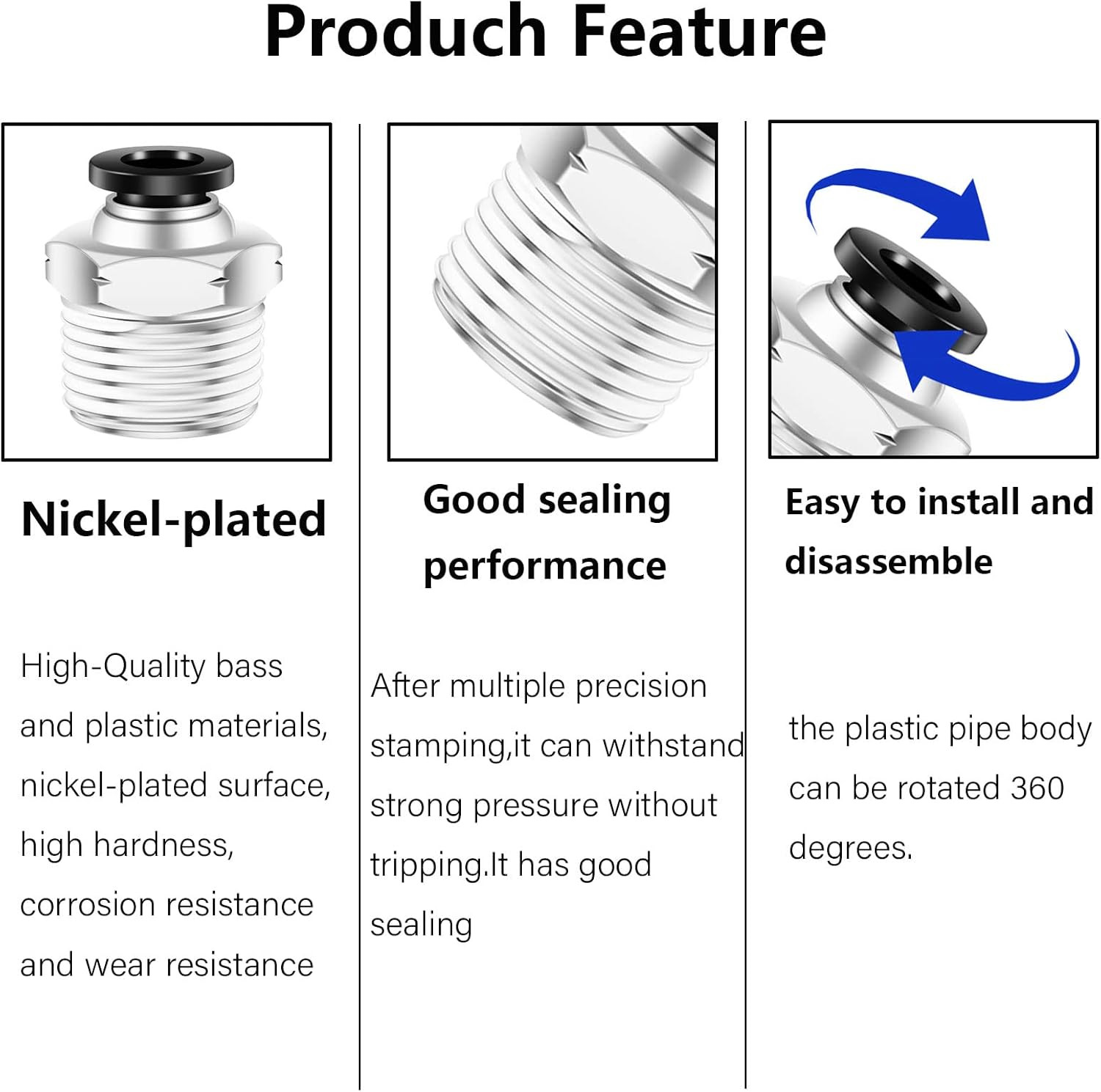 10 Pieces pneumatic 1/4" Tube x 3/8" NPT Male Connector Push to Connect fitting