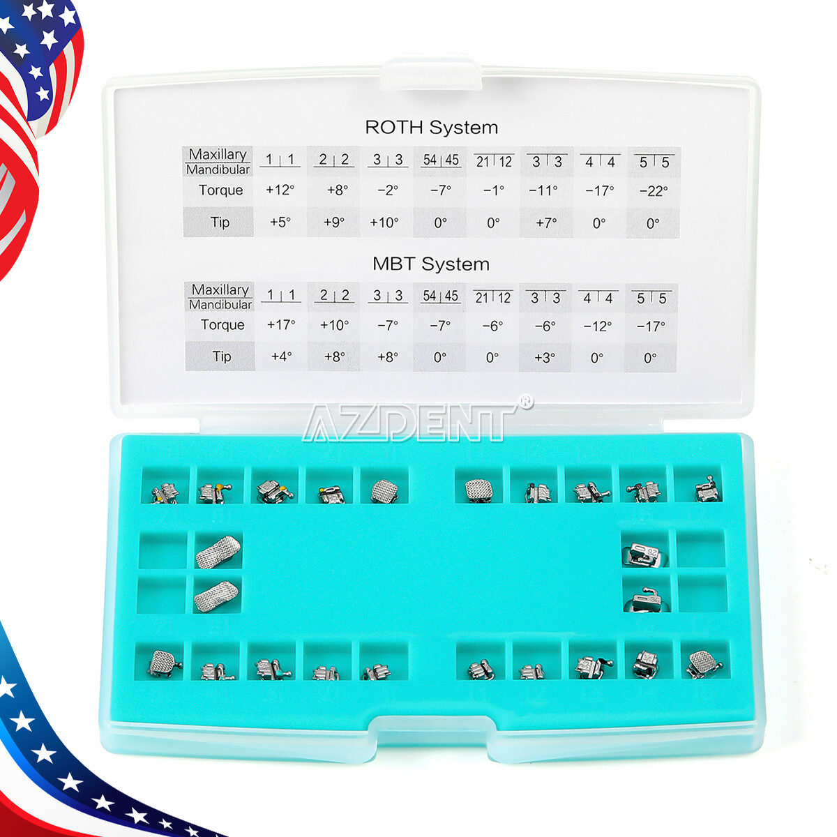 AZDENT Dental Orthodontic Self-Ligating Braces Brackets Roth/MBT.022 Hooks 345