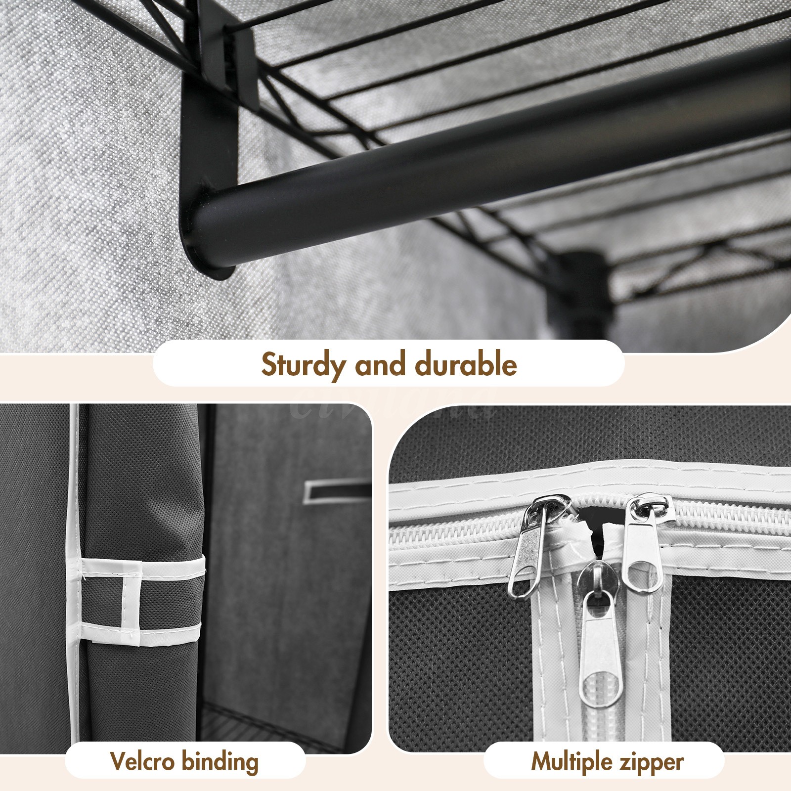 3 Tiers Heavy Duty Rolling Garment Rack with Wheels, Adjustable Shelf, Bedroom