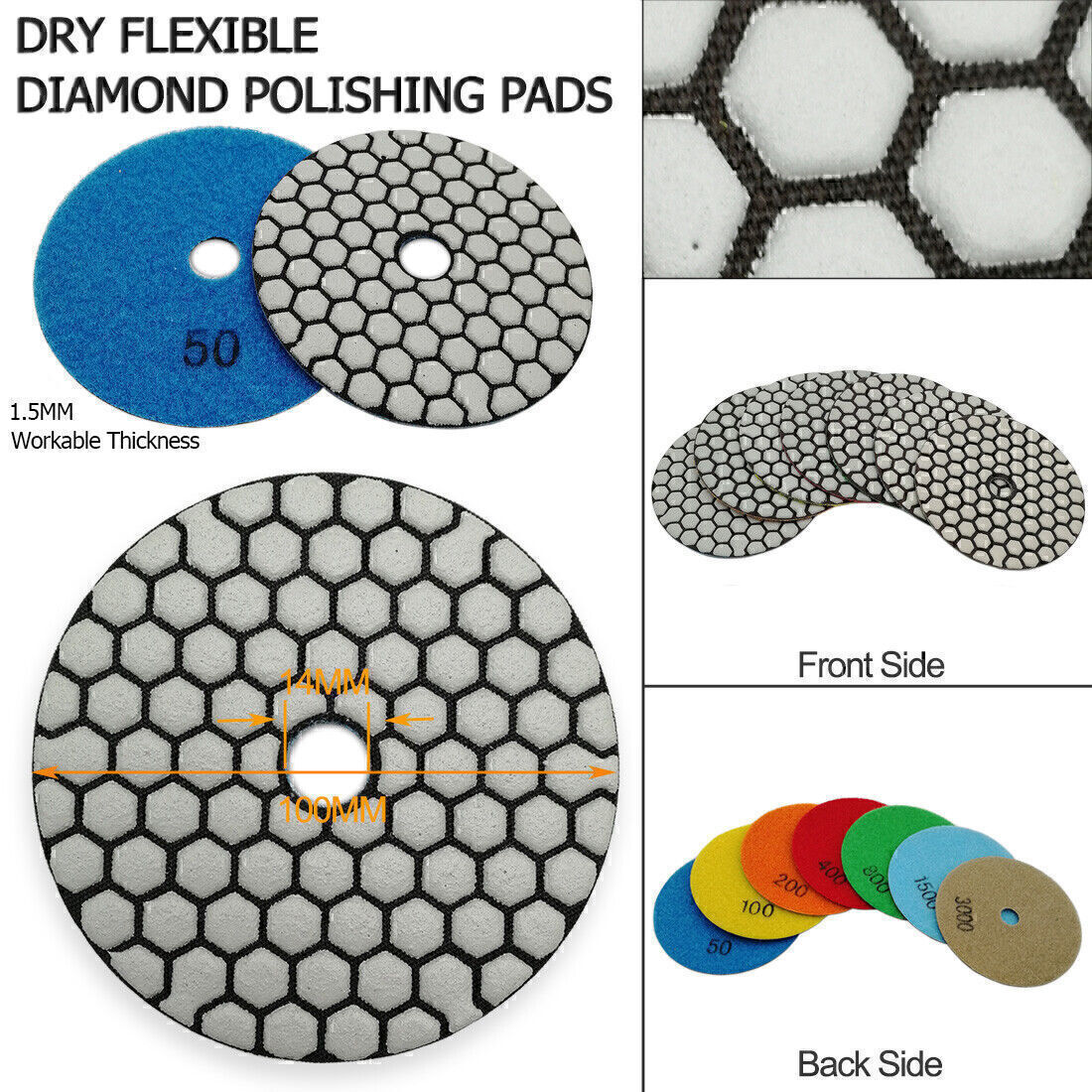 SHDIATOOL Diamond Polishing Pads 4" Granite Marble Tile Sanding Discs 5/8 Backer
