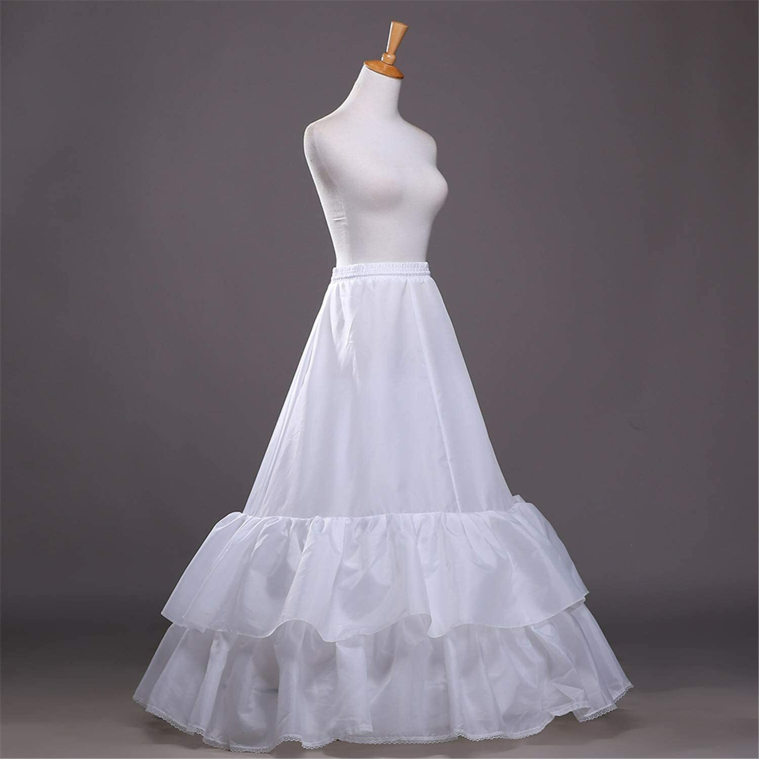 Women Crinoline Petticoat 2 Hoop Skirt 2 Ruffles Layer A-line Slips Underskirt