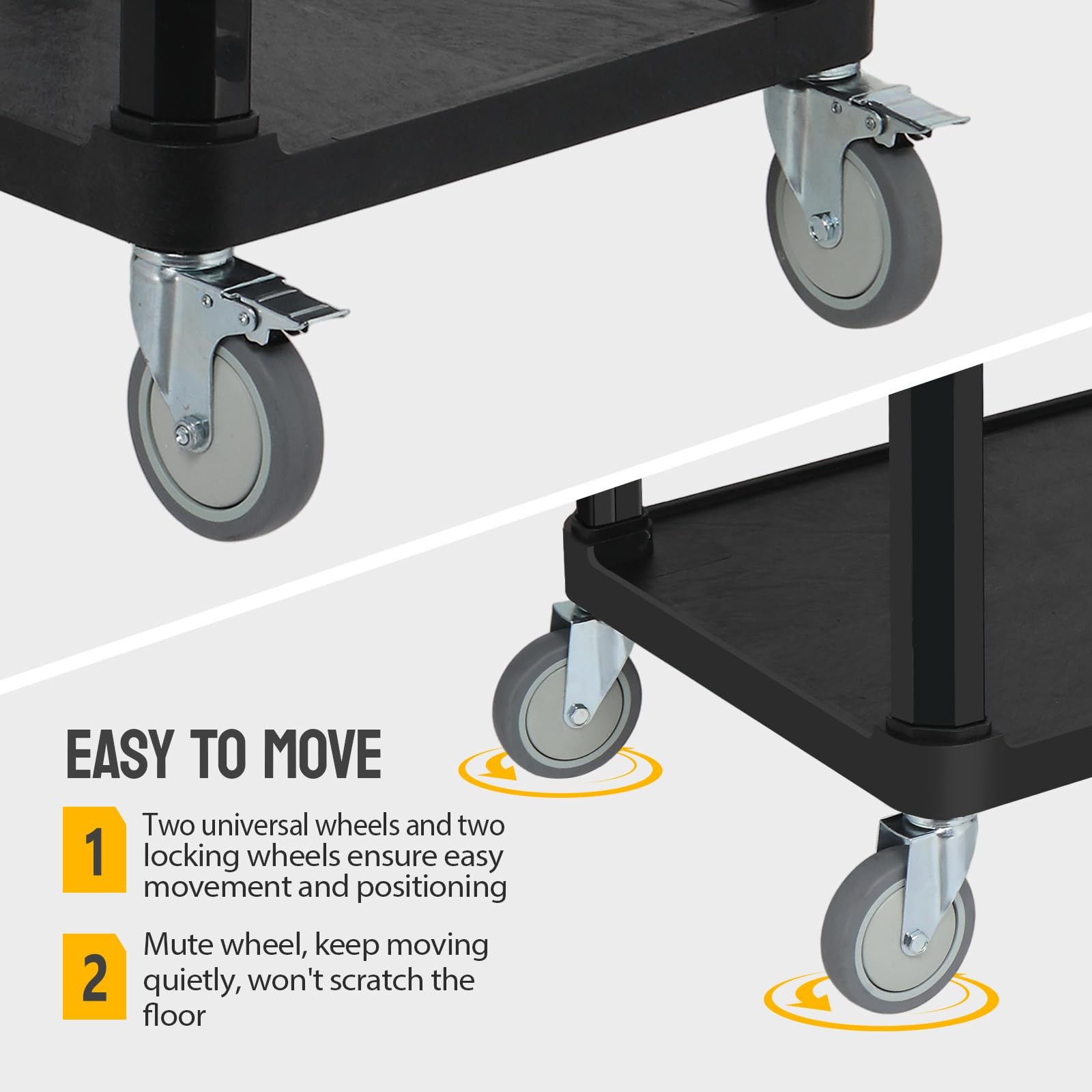 3-Tier Plastic Service Utility Cart, Rolling Flat Cart with Wheels,Black