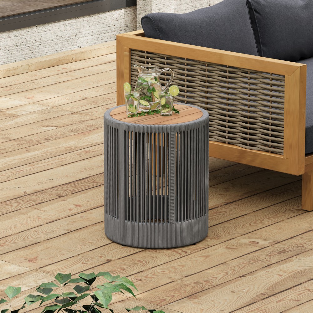 Outdoor Adjustable Chaise Lounge Set w/ Beige Cushion & Side Table, Patio