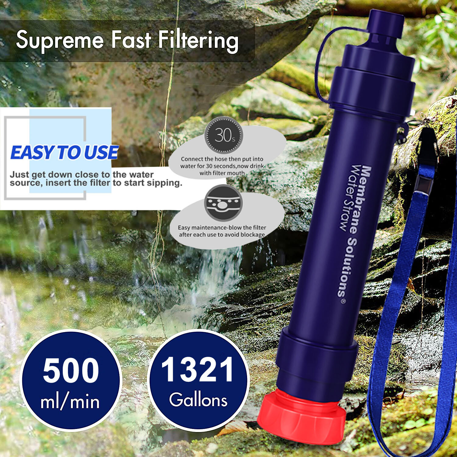 Water Filter Bottle|Personal Water Filter Straw|0.1μm Ultra-Filtration 4-Stage