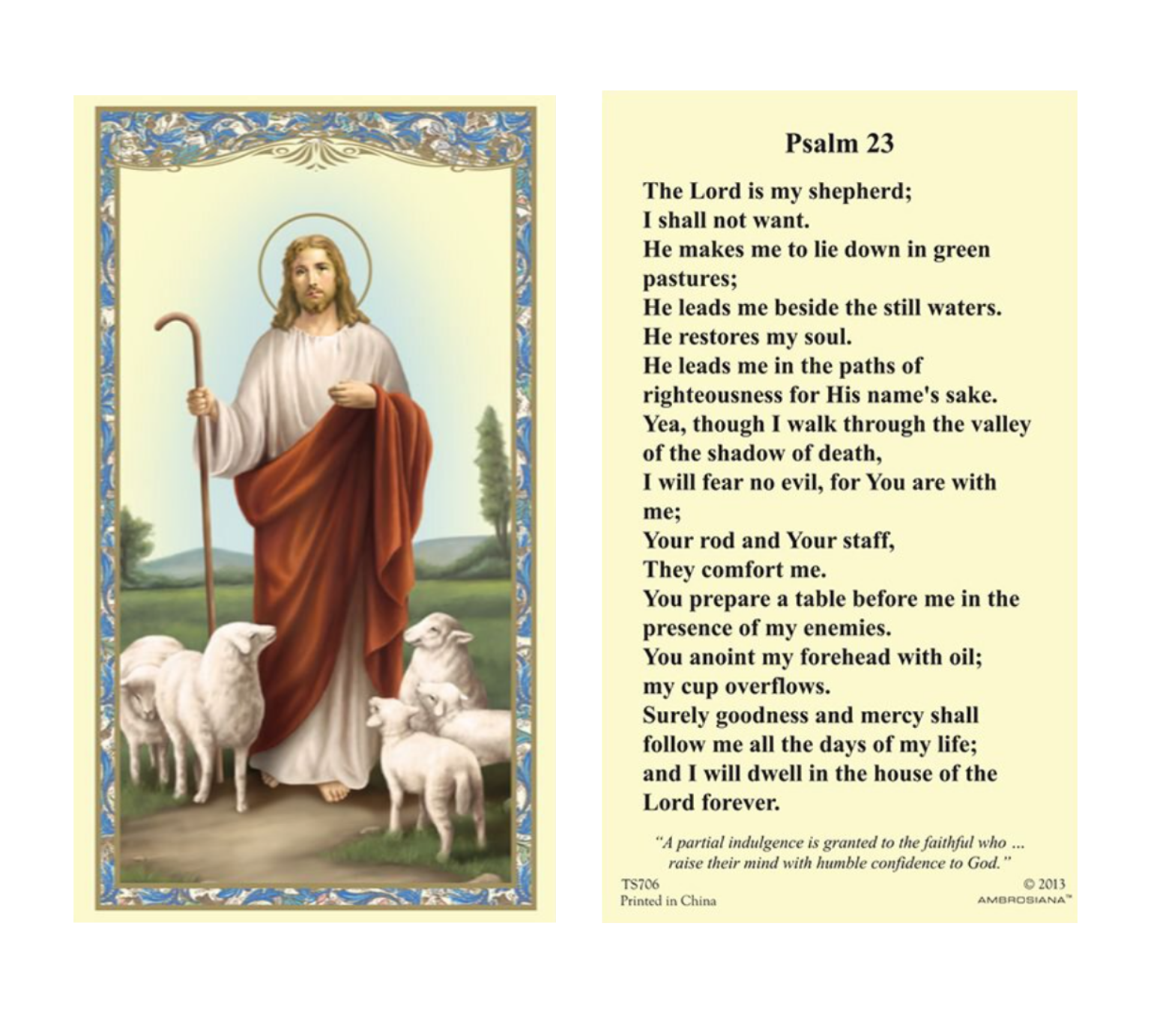 (2 copies) Psalm 23 The Lord is My Shepherd Holy Prayer Card Catholic Christian