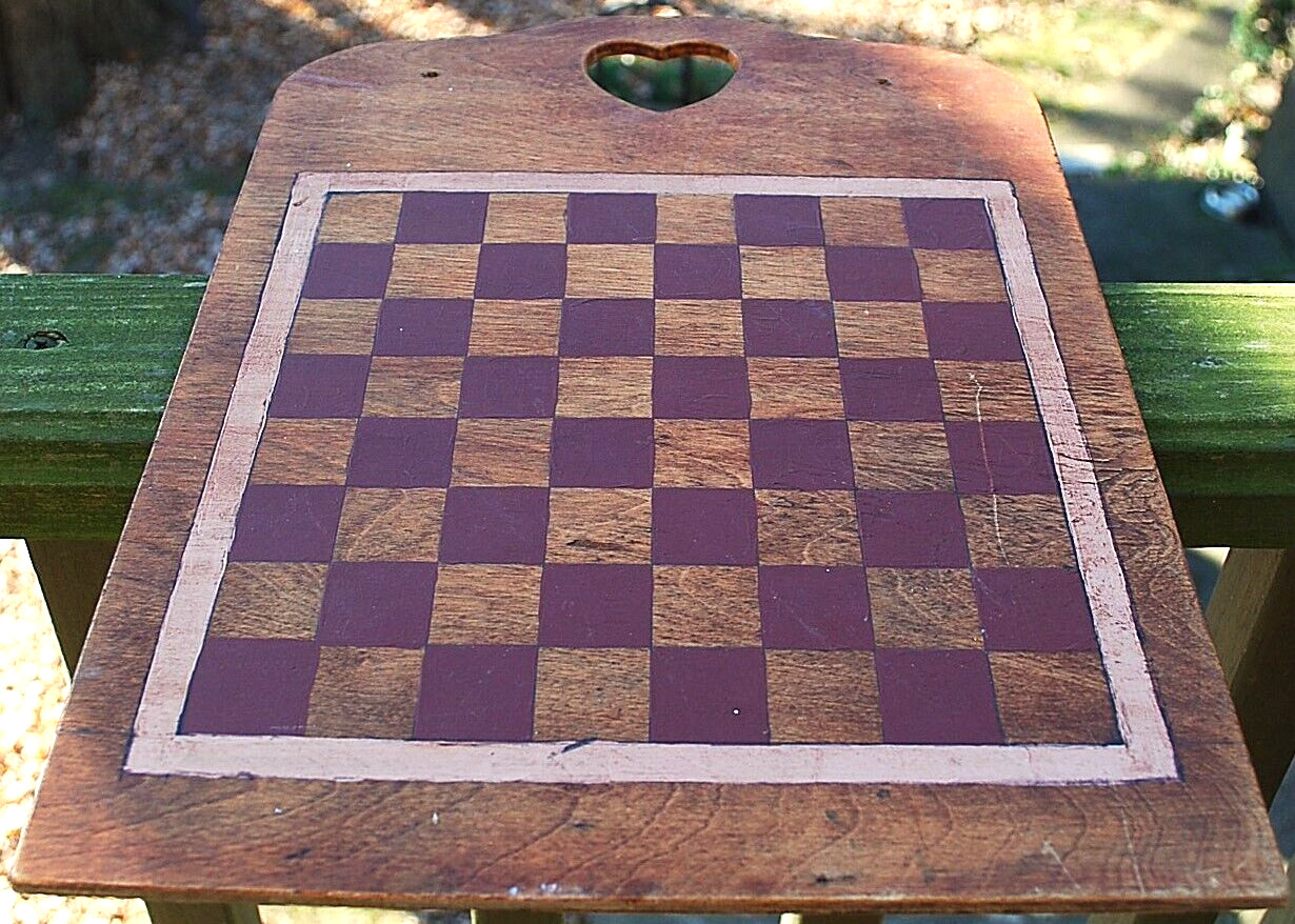 Antique PRIMITIVE HANDMADE Wood Checkerboard Original Paint Game Board 14"