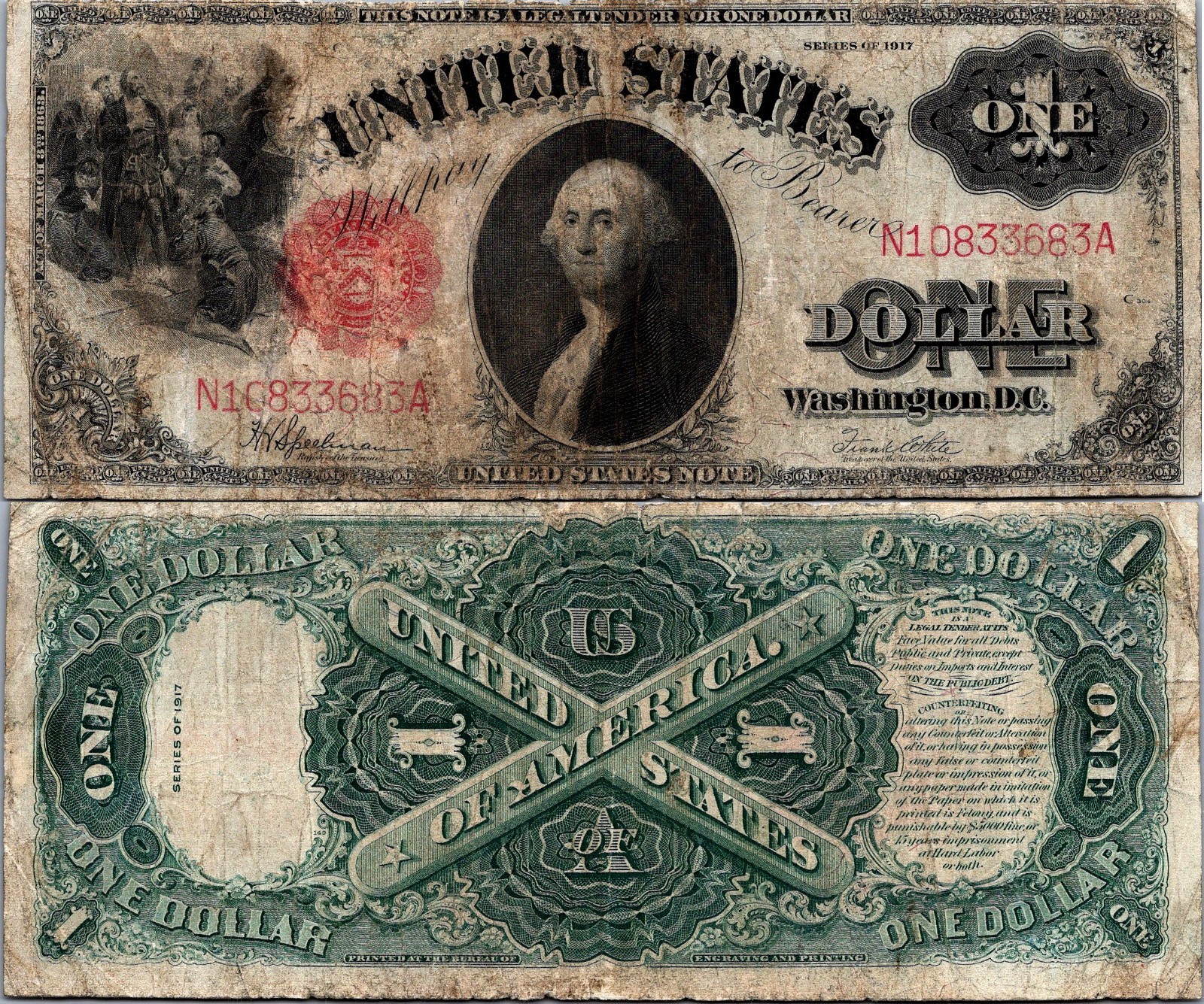1917 $1 SAWHORSE Legal Tender Fr. 39 VF
