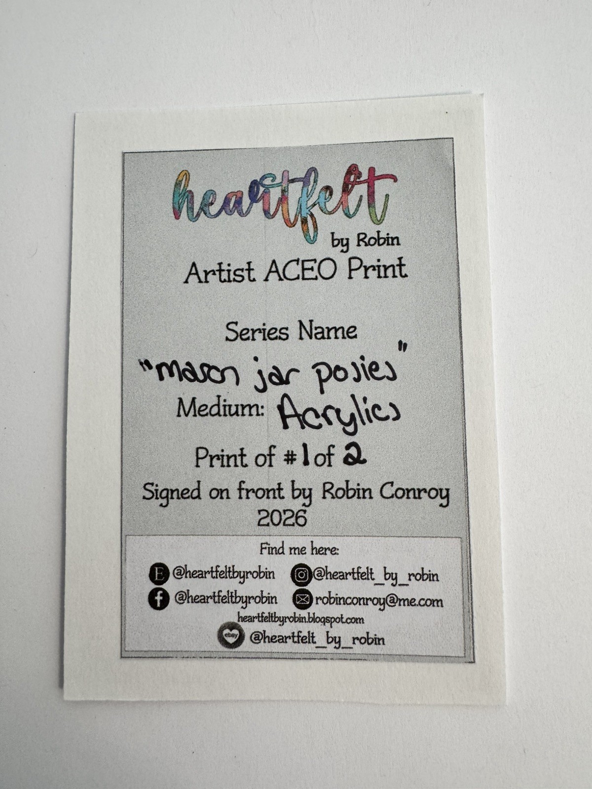 ACEO Original PRINT Flowers, Colorful flower aceo, Mason jar, heartfelt_by_robin