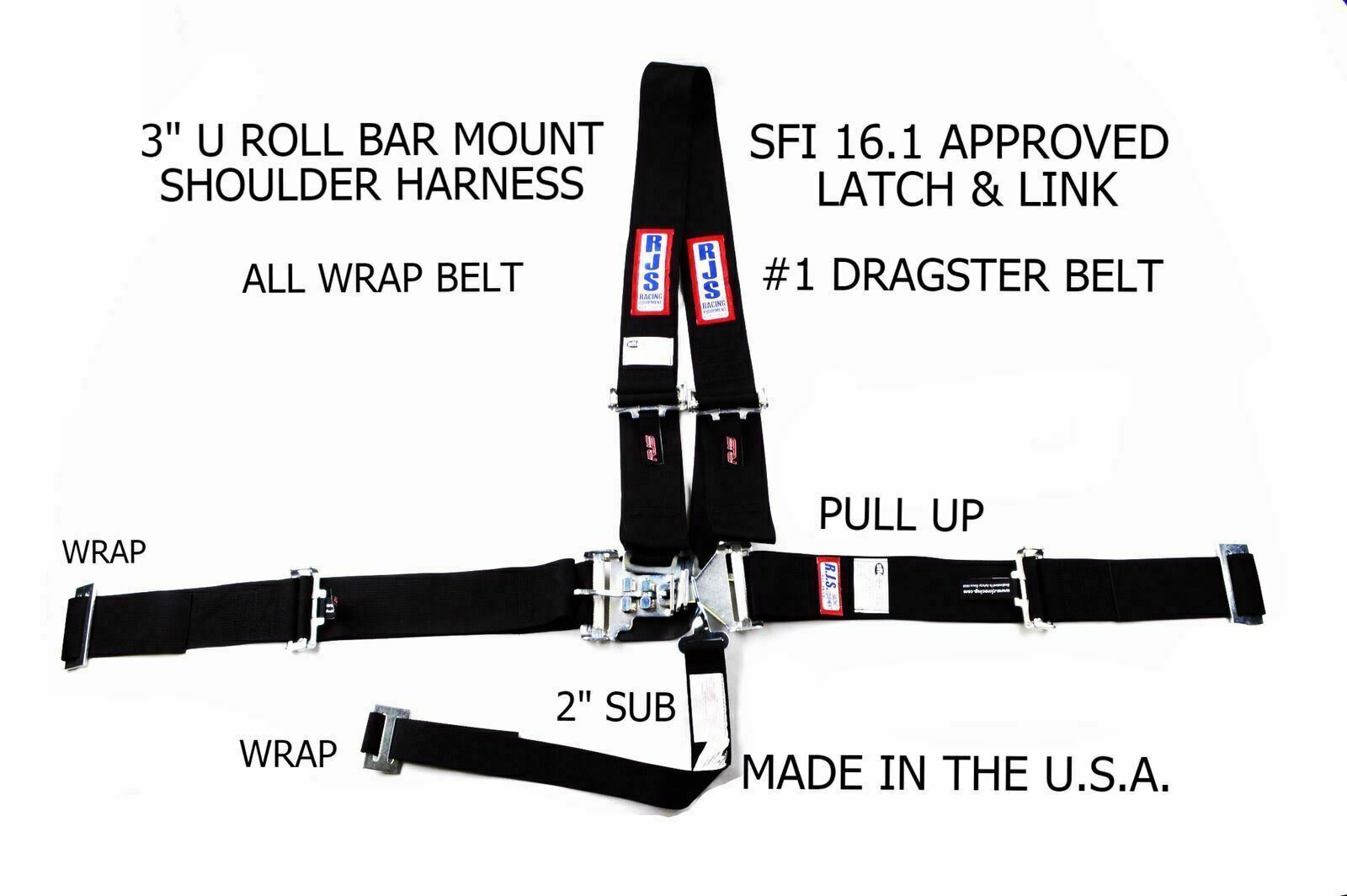 RJS SFI 16.1 LATCH & LINK #1 DRAGSTER HARNESS BELT ALL WRAP PULL UP BLK 1154401