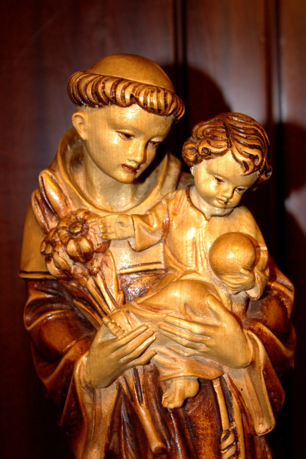 14" HAND CARVED WOOD CATHOLIC PATRON SAINT ANTHONY JESUS STATUE FIGURE SCULPTURE