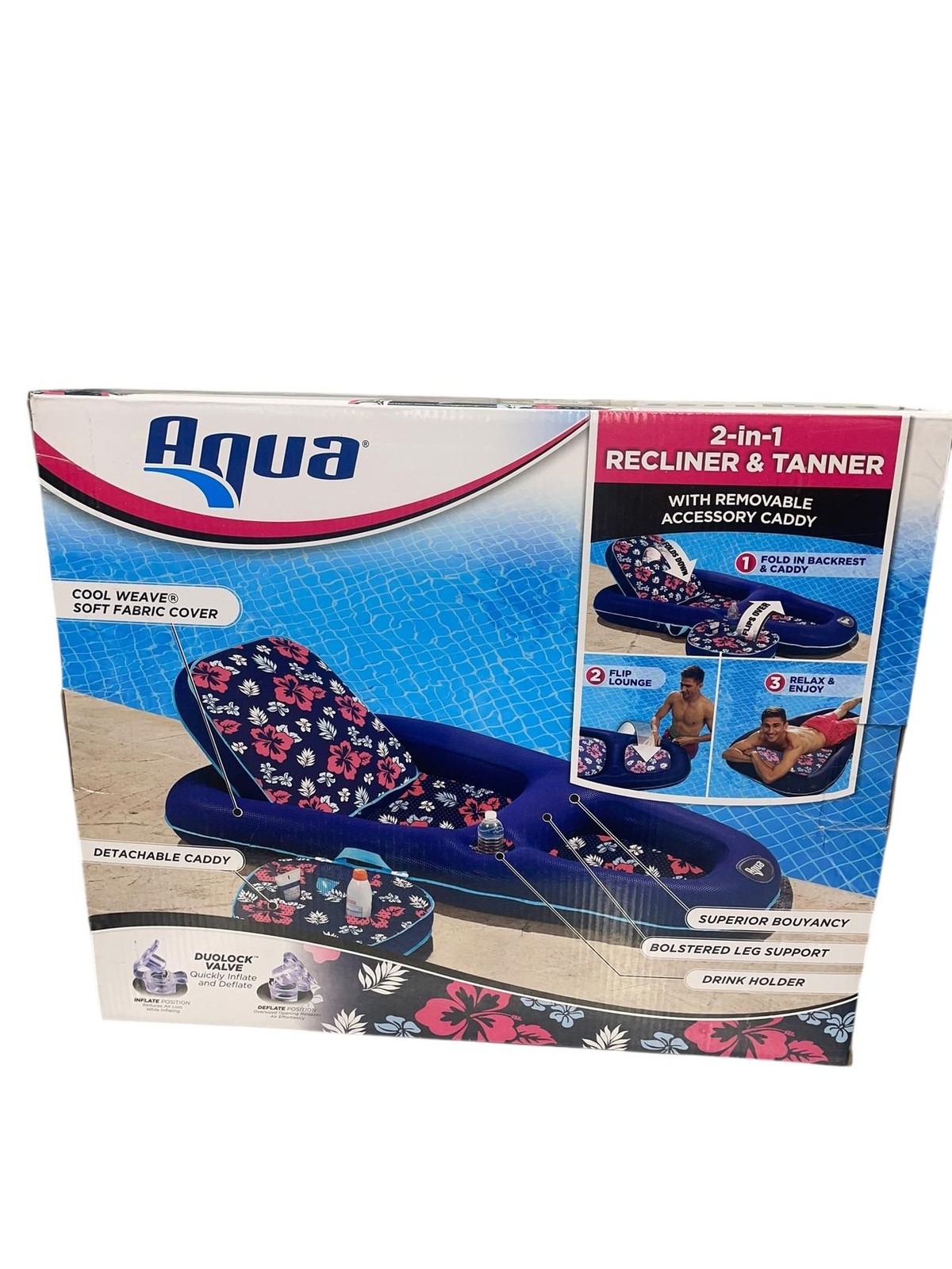 Aqua Campania Ultimate 2-in-1 Pool Recliner Lounge Extra Large Navy Hibiscus