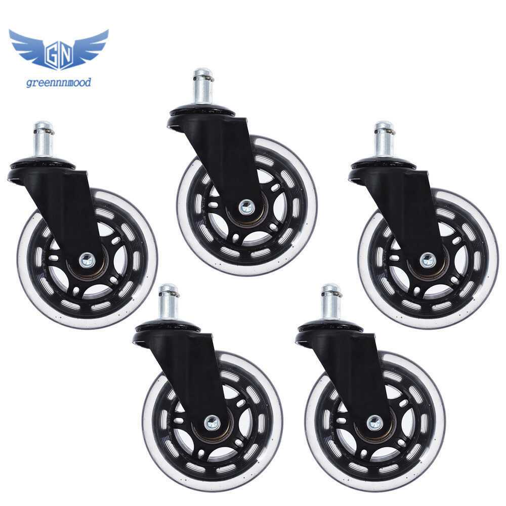 5PC 3 inch Heavy Duty Office Chair Caster Rubber Swivel Wheels Replacement Set