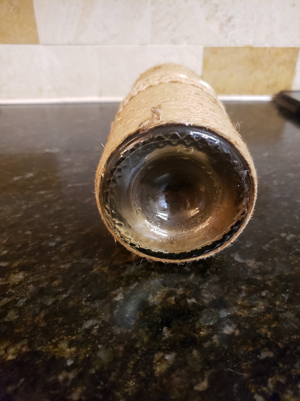 Handmade Twine Wrapped Wine Bottle Flower Vase W Owl Accent