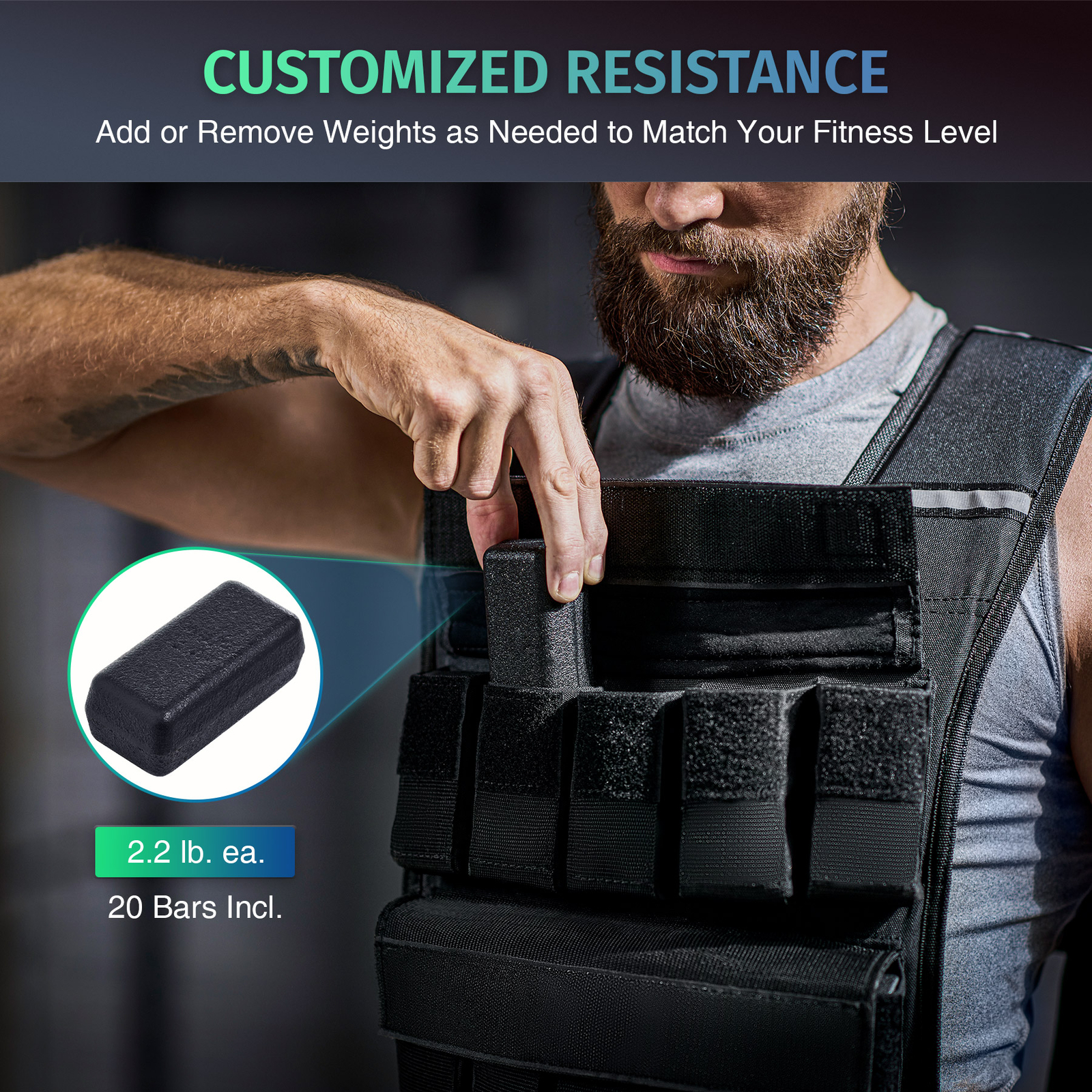 ZELUS 45 lb Weighted Vest with Iron 20 Weights Adjustable Weight Vest for Men