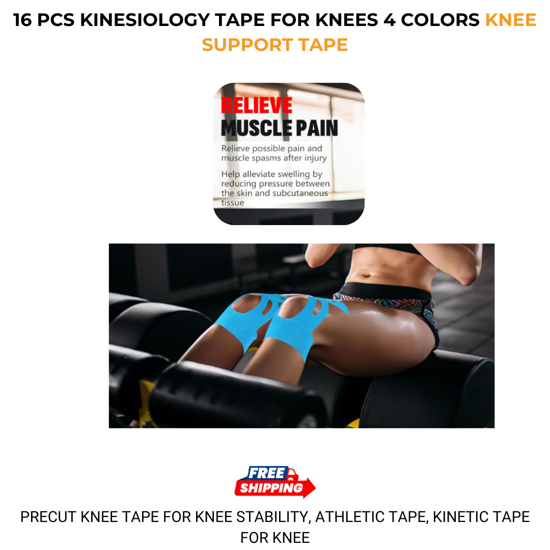 16 PCS Kinesiology Tape for Knees 4 Colors Knee Support Tape Precut Knee Tape