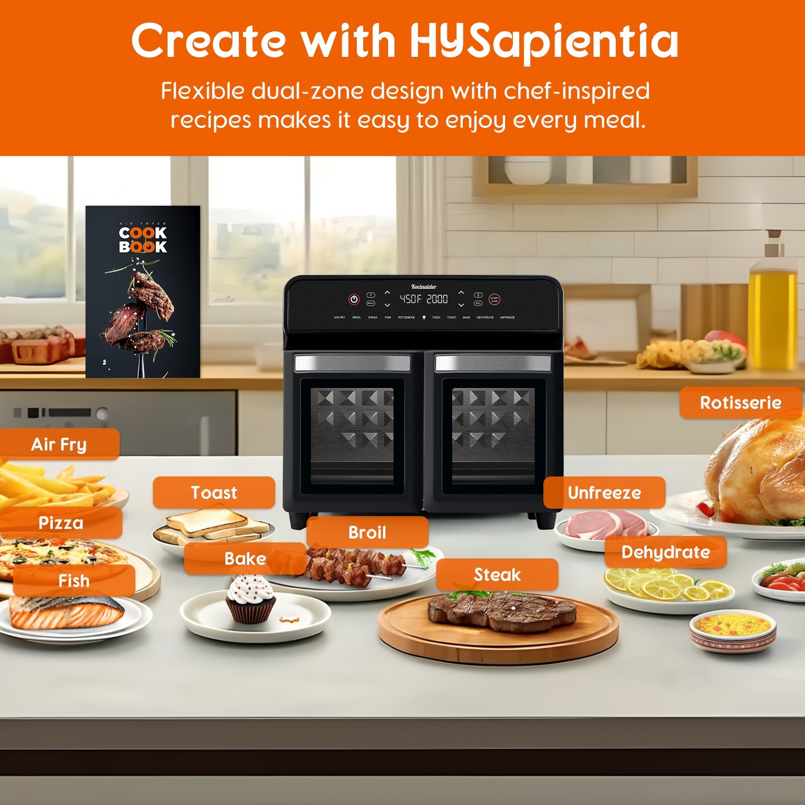 HYSapientia 24QT Dual Zone Air Fryer Oven with Rotisserie