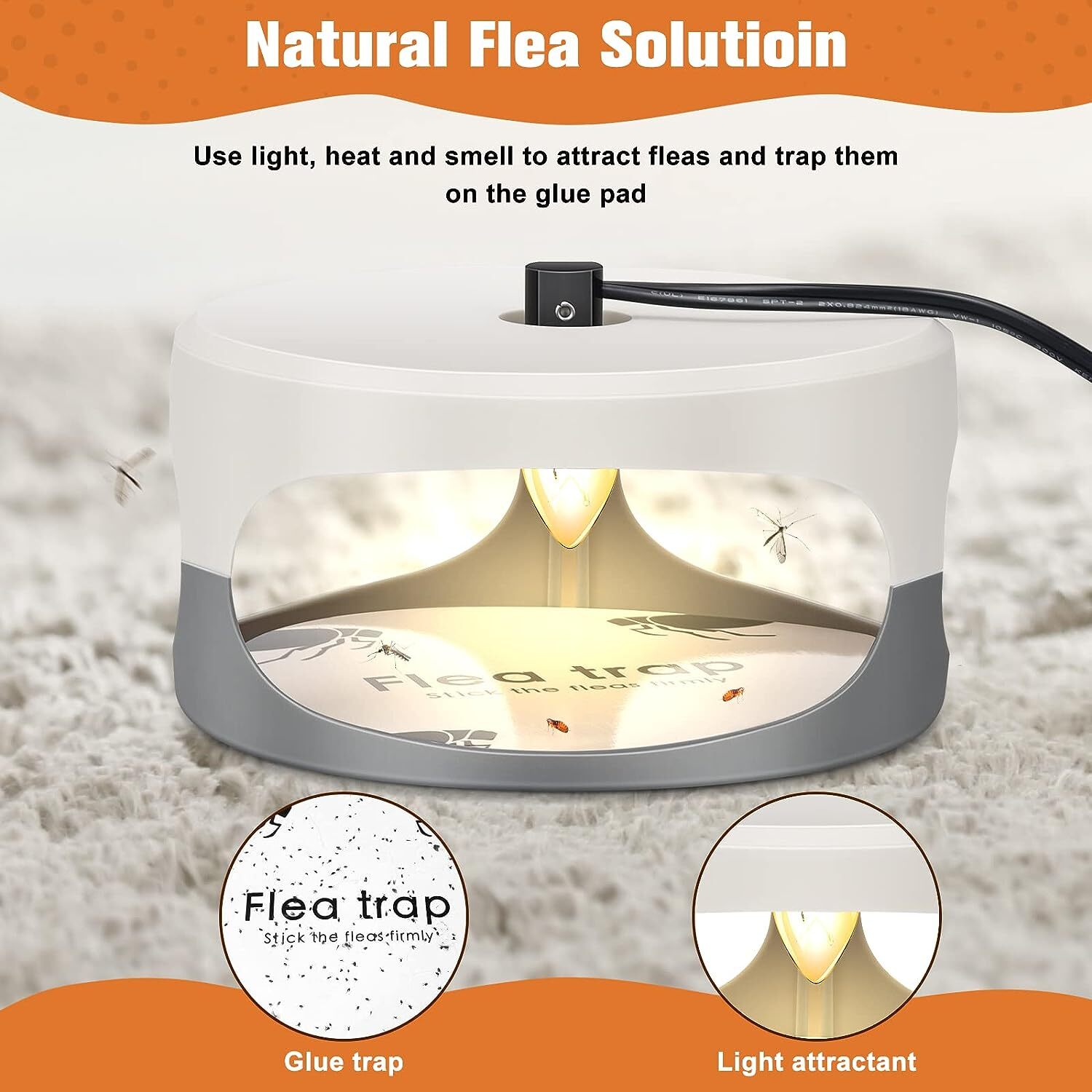 4Pcs Flea Traps for Inside Your Home with 8 Sticky Disc 8 Bulbs Flea Killer