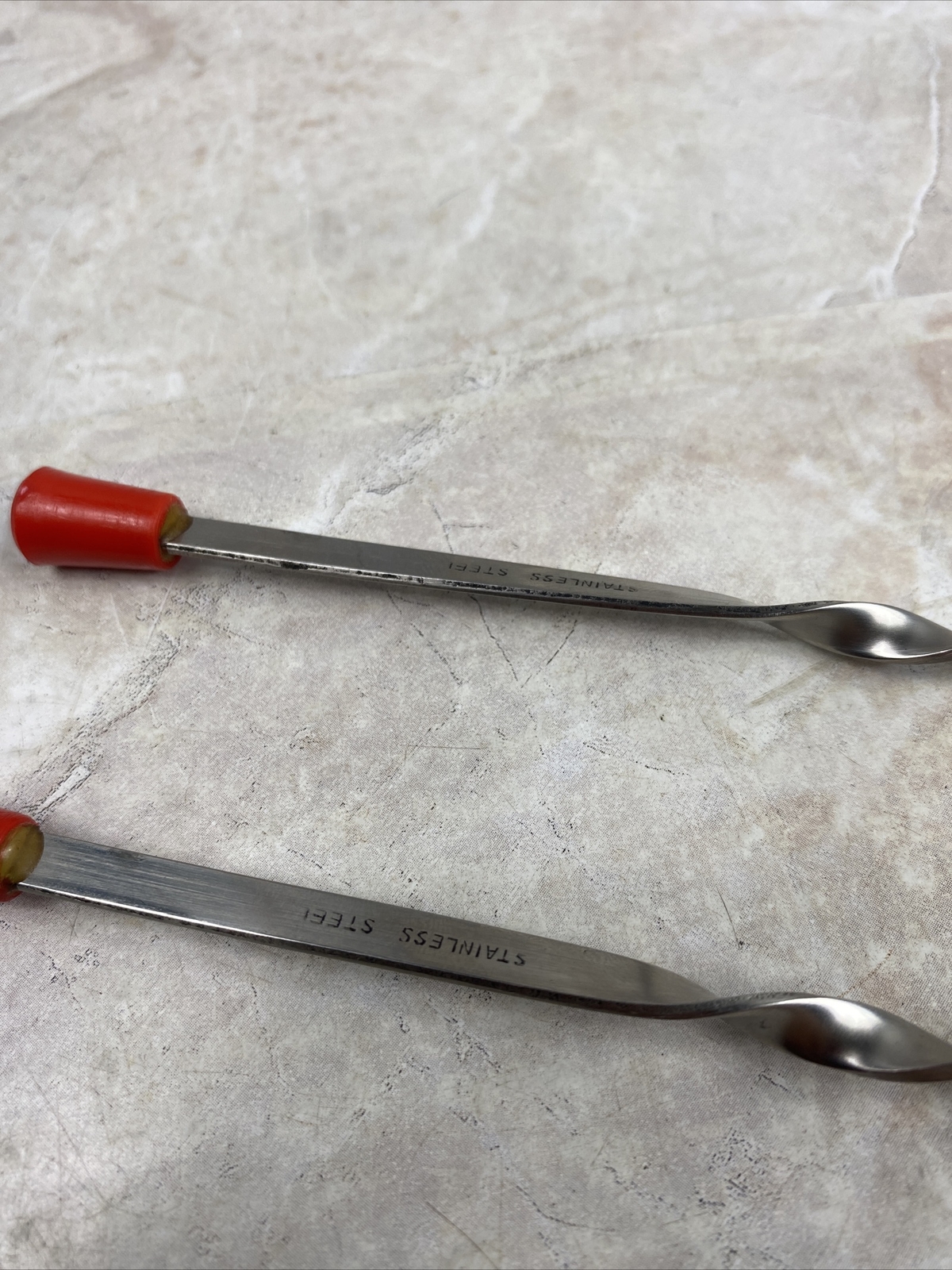12” Stainless Red End Bar Spoon Twisted Handle Cocktail Stirrer Lot of 2