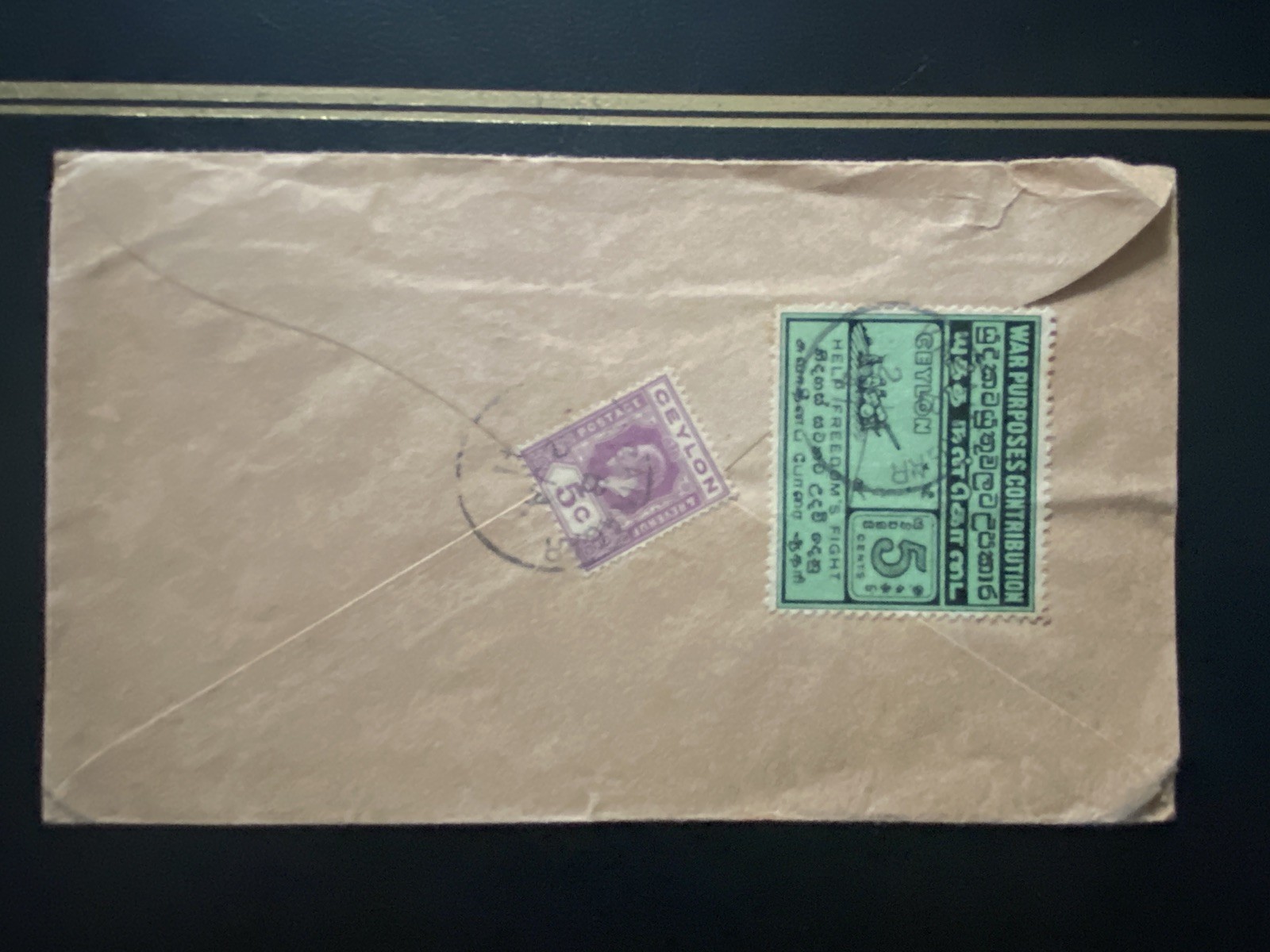 1941 CEYLON WWII Censor Cover to ALABAMA - TIED 5c WAR PURPOSES - KARAINAGAR H/S