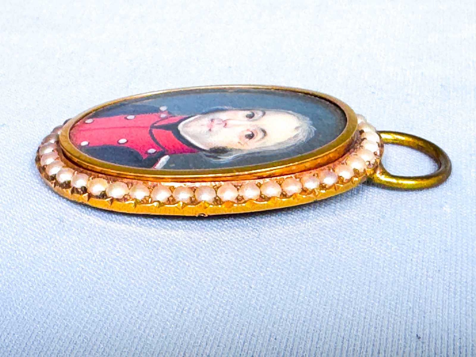 Rare 18th C Hand Painted Portrait French Revolution Soldier w Pearls Robespierre