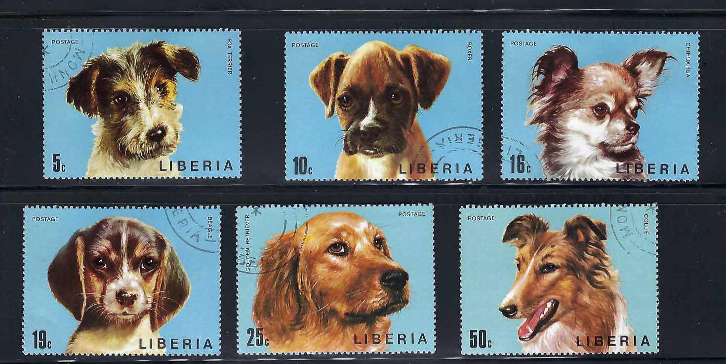 DOGS OF LIBERIA.-  CHIHUAHUA.- BOXER.-COLLIE   {5}    1974