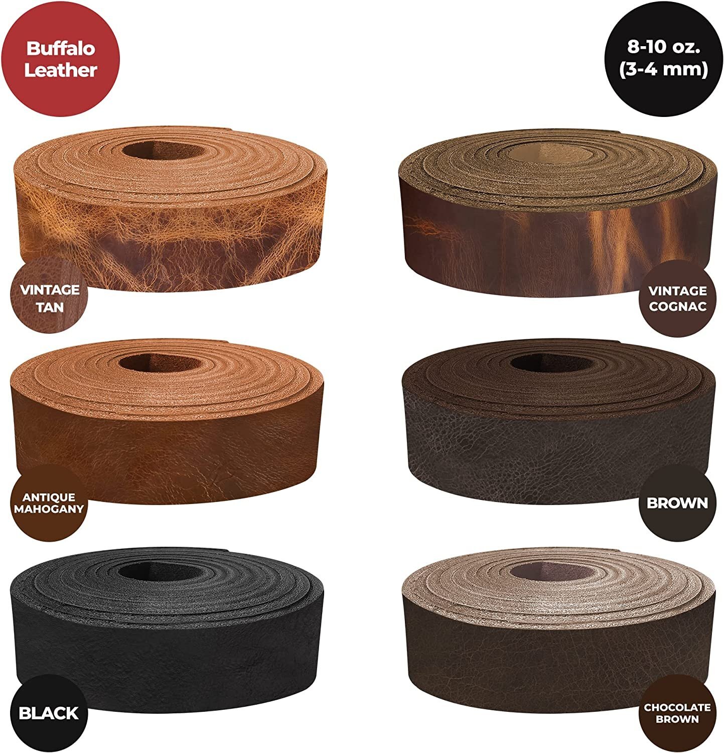 European Leather Works - Buffalo Belt Blanks 8-10 oz (3-4mm) 40-60" Leather