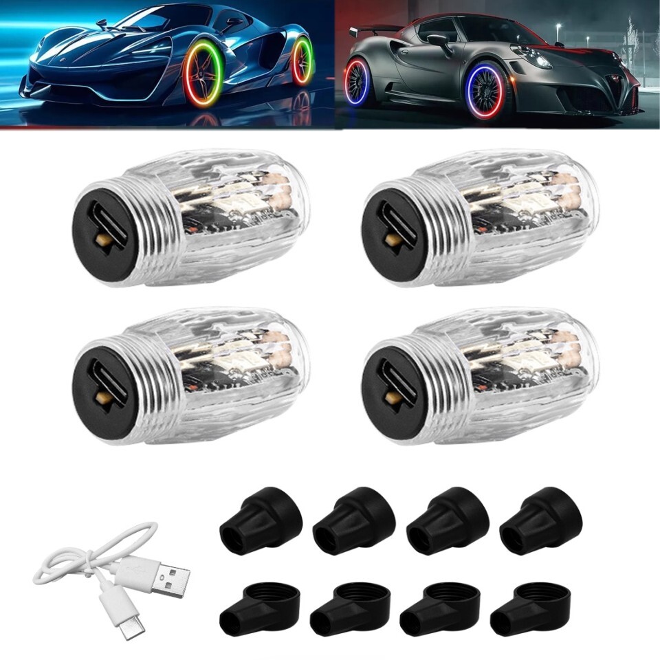 4Pcs Wheel Colorful Tire Light Valve Stem Cap Flashing Car Truck Motorcycle Bike