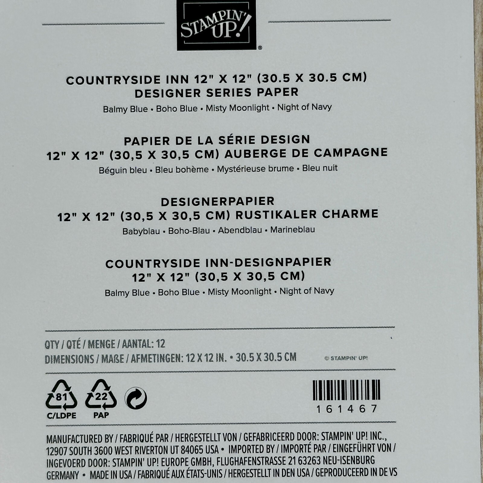 Stampin' Up! Countryside Inn Designer Series Paper 4 x 5.25" Pack