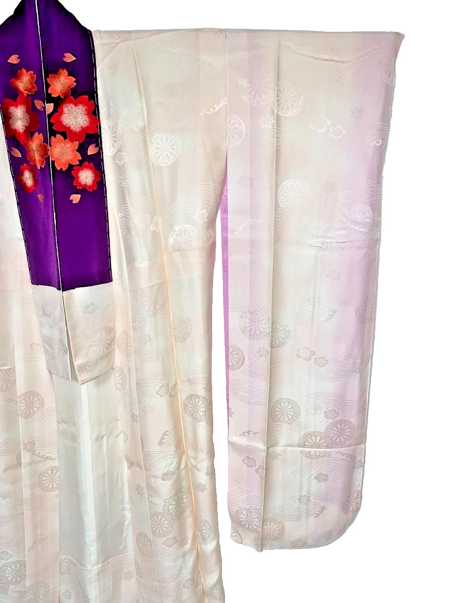 Vintage Silk Nagajuban For Furisode S 25.2in Yuki Japan Pink Sakura Kanoko